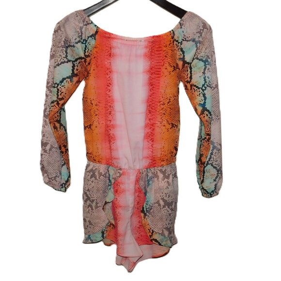 Lovers + Friends Carmella Snakeskin Off Shoulder Boho Romper Size XS Geometric - Picture 9 of 9